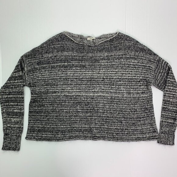 Madewell Knit Sweater Medium Black Gray Heather Crop Crewneck Pullover - Picture 4 of 10